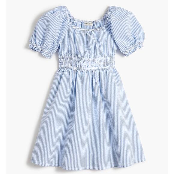 Crewcuts Seerscker Dress Blue White Stripe Toddler Girls 2 2T Puff Sleeve - Picture 1 of 10